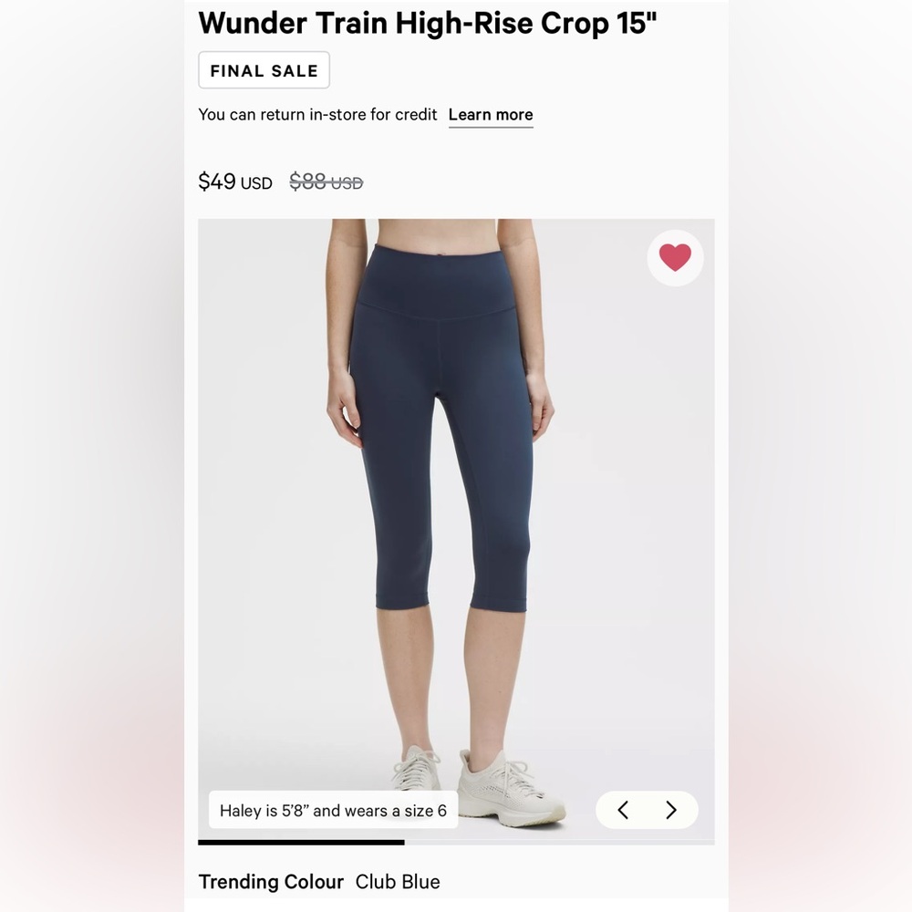 lululemon athletica Wunder Train High Rise Crop 15” Club Blue Leggings
